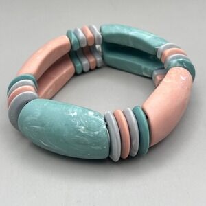 Vtg  1987 Avon Sun Bleached Pastel Chunky Stretch Bracelet Marbled Teal Peach